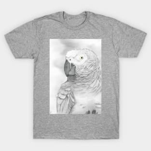 Grey parrot congo african bird watercolor portrait painting timneh T-Shirt